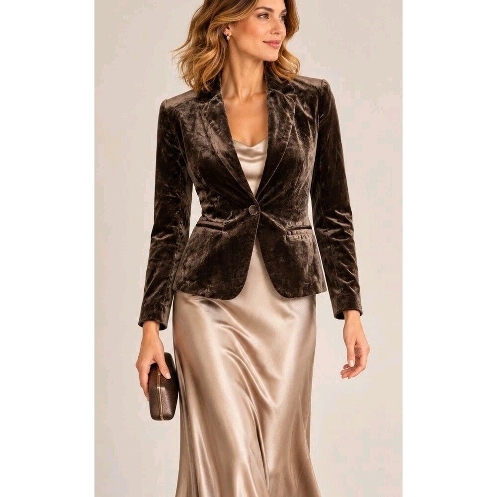 Ett:Twa Anthropologie Velvet Blazer Jacket Brown US 0P Viscose Holiday Party